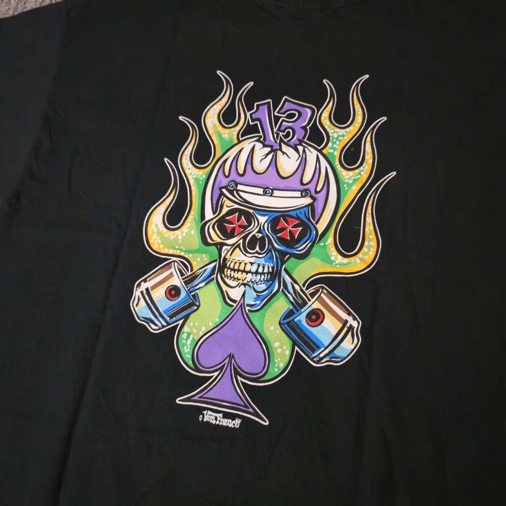 Vtg Von Franco T-Shirt Poster Pop Productions Cycle Skull Hot Rod Art Mens M USA - Picture 2 of 6